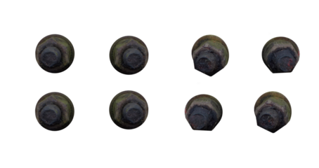 Old metal screws painted brown on isolated transparent background