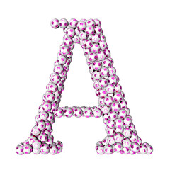 Symbols made from purple soccer balls. letter a