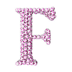 Symbols made from purple soccer balls. letter f