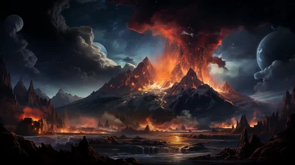 Tuinposter painted historic old exploding vulcano © Robert