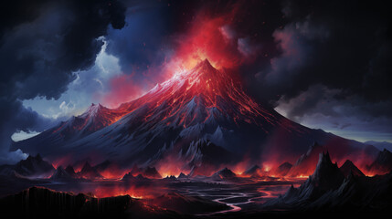 painted historic old exploding vulcano
