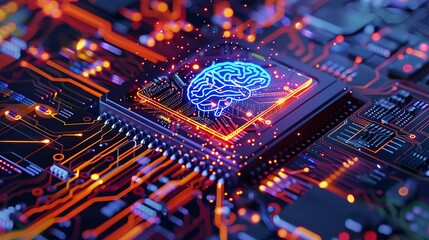 Fototapeta premium Intelligence and knowledge CPU chip with a brain at the center