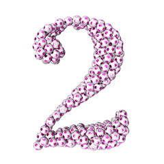 Symbols made from purple soccer balls. number 2