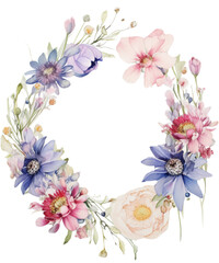 transparent spring colors floral wreath with room for text on white background