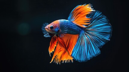 siamese Fighting on black background in the aquarium