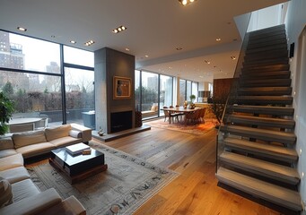 Obraz premium Interior of a living room in a modern house. Nobody inside