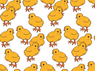 Chicks seamless pattern.  Easter, agroculture, organic farming background for poster, flyer, farm products package, wrapping paper, book design. poultry farming and egg production symbol.