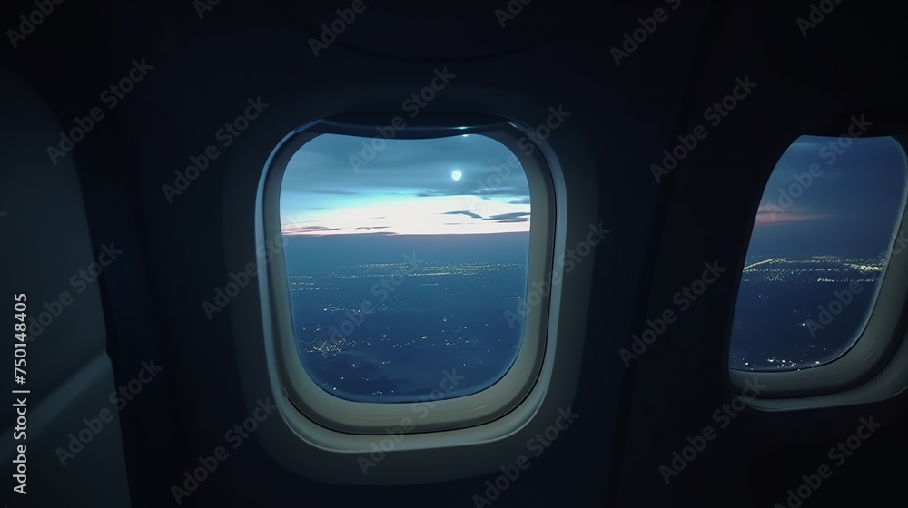 Poster Enjoying the view of the moon through a plane window captures the essence of Ramadan Mubarak.