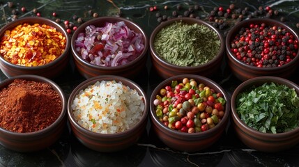 a table topped with bowls filled with different types of food next to other bowls filled with different types of food.