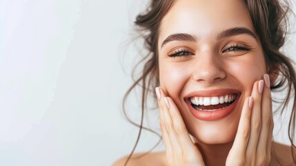 The girl's captivating smile radiates warmth, highlighting her radiant and perfectly-maintained teeth.