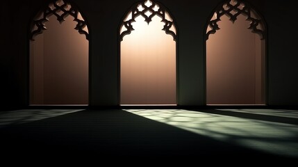 Shadows of a window cast onto the ground of a mosque create a serene Islamic vertical background, perfect for Ramadan.