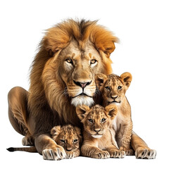 Lion family on white or transparent background