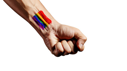 A hand tattooed with the colors of the rainbow. Concept of unity and celebration. Pride Month