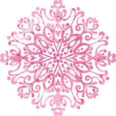 Fototapeta premium Cartoon romantic pink snowflake, simple illustration, isolated on white background