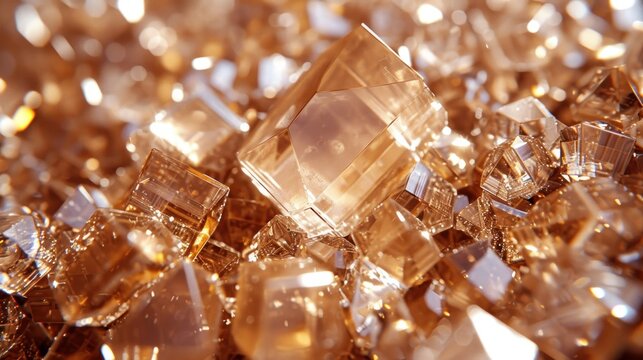  a close up of a bunch of gold colored diamonds on a shiny surface with a focus on the center piece of the image and the diamond in the middle part of the picture.
