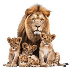 Lion family on white or transparent background