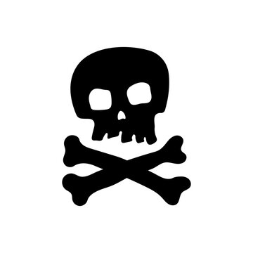 Skull and crossbones icon. Black silhouette. Front view. Vector simple flat graphic hand drawn illustration. Isolated object on a white background. Isolate.