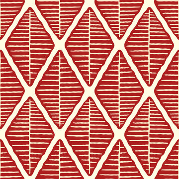 Small red striped rhombuses isolated on a white background. Geometric seamless pattern. Vector simple flat graphic hand drawn illustration. Texture.