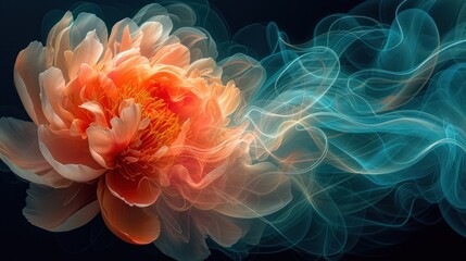 a close up of a flower with a lot of smoke coming out of the center of the flower on a black background. - obrazy, fototapety, plakaty