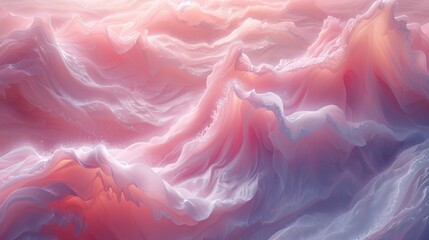 a painting of pink and blue waves on a pink and blue background with a pink sky in the middle of the picture.