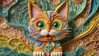 Un lindo gato con mirada alegre hecho de plastilina multi color