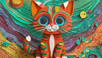Un lindo gato con mirada alegre hecho de plastilina multi color