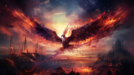 fantasy a mythical phoenix - obrazy, fototapety, plakaty