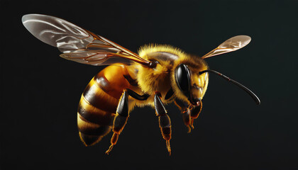 a stunning bee is flying, isolated on transparent background, macro, incredible pollinator - obrazy, fototapety, plakaty