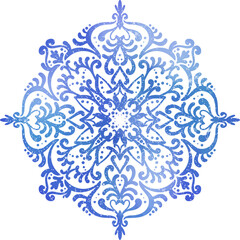 Cartoon blue snowflake, simple illustration, isolated on white background