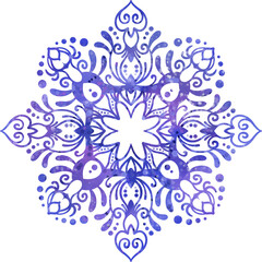 Cartoon blue snowflake, simple illustration, isolated on white background