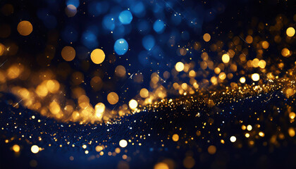 Obraz na płótnie Canvas abstract background with Dark blue and gold particle. Christmas Golden light shine particles bokeh on navy blue background. Gold foil texture.