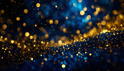 abstract background with Dark blue and gold particle. Christmas Golden light shine particles bokeh on navy blue background. Gold foil texture. - obrazy, fototapety, plakaty