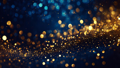 Obraz na płótnie Canvas abstract background with Dark blue and gold particle. Christmas Golden light shine particles bokeh on navy blue background. Gold foil texture.