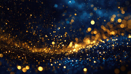 Fototapeta na wymiar abstract background with Dark blue and gold particle. Christmas Golden light shine particles bokeh on navy blue background. Gold foil texture.