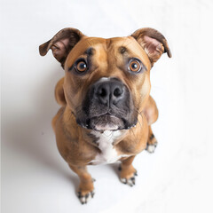 Curious Brown Dog With Expressive Eyes Sitting on White Background