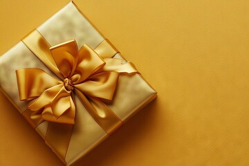Golden Ribbon Gift Box on Yellow

