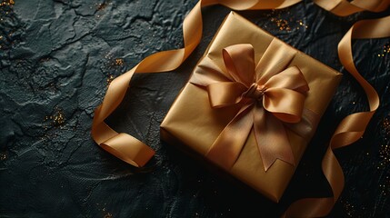 Golden Ribbon Gift Box on Black

