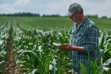 Naklejka na ściany i meble Agricultural Engineer in Corn Field Analysis