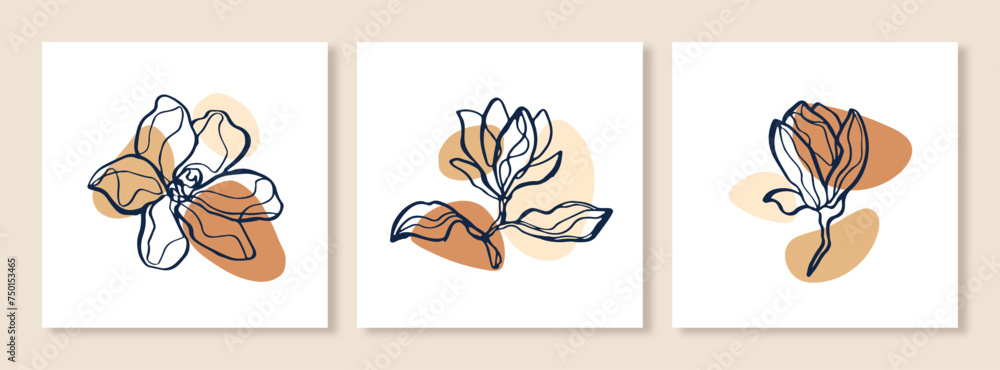 Poster a minimalistic one-line magnolia flower illustration