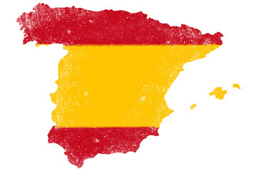 Grunge style spanish flag map, Spain map with grunge effect, transparent and no background