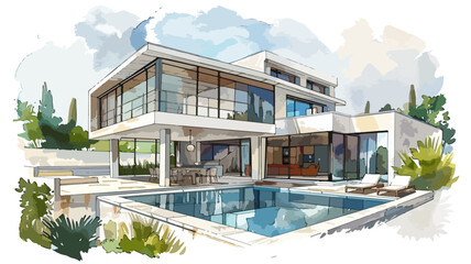 Moderne Luxus Villa Pool Architektur Haus Immobilie - obrazy, fototapety, plakaty