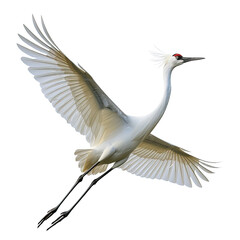 Crane bird Flying in the air with open wingspan on white or transparent background © Tabassum