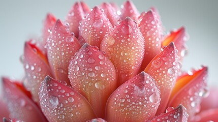 a close up of a pink flower with drops of water on it's petals and the center of the flower.