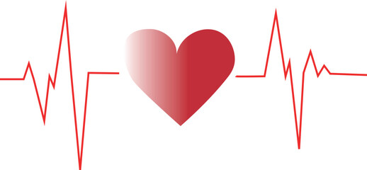 Heart pulse in red and white colors. Heartbeat, cardiogram. Healthcare, medical education. Icon, Sign or Logo. World Health Day. Flat style vector illustration.