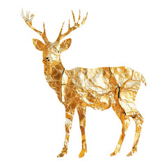 Deer made of gold on white or transparent background