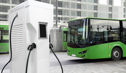 Electric buses with charging station.	