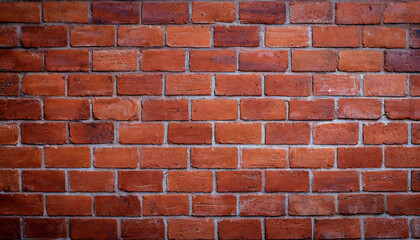 Obraz premium Close up view of a red brick wall. Texture of old dark brown and red brick wall panoramic background. Minimal pattern background concept. Trendy brick wall background idea. Copy space.