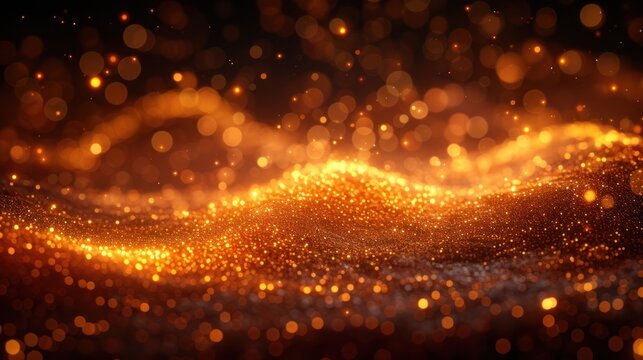 a blurry image of a wave of gold sparkles on a black background with a boke of light.