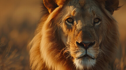 Portrait of a beautiful lion on a blurred background