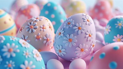 Fototapeta na wymiar Pile of colorful Easter 3D eggs. Easter background concept.